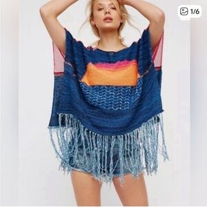 Free People Multicolor Knit oversized top with dramatic fringe
